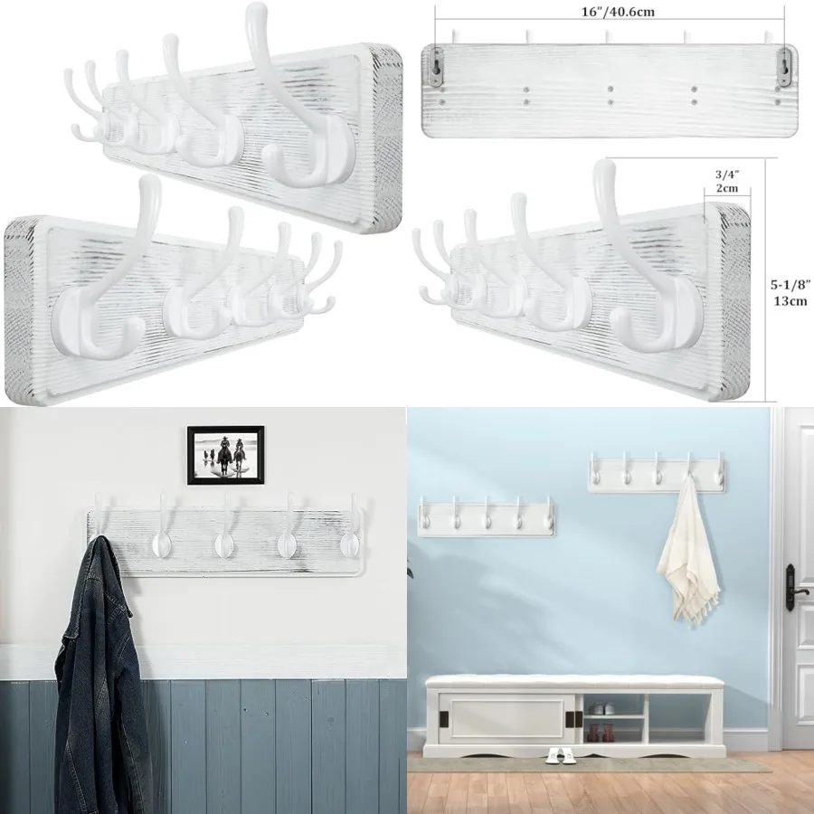 

Coat Rack Wall Mount, Coat Hooks Wall Mounted, 6 Hole to Hole, Large Coat Hanger Wall Hook Rack, 5 Hooks for Hanging Coats, Hat