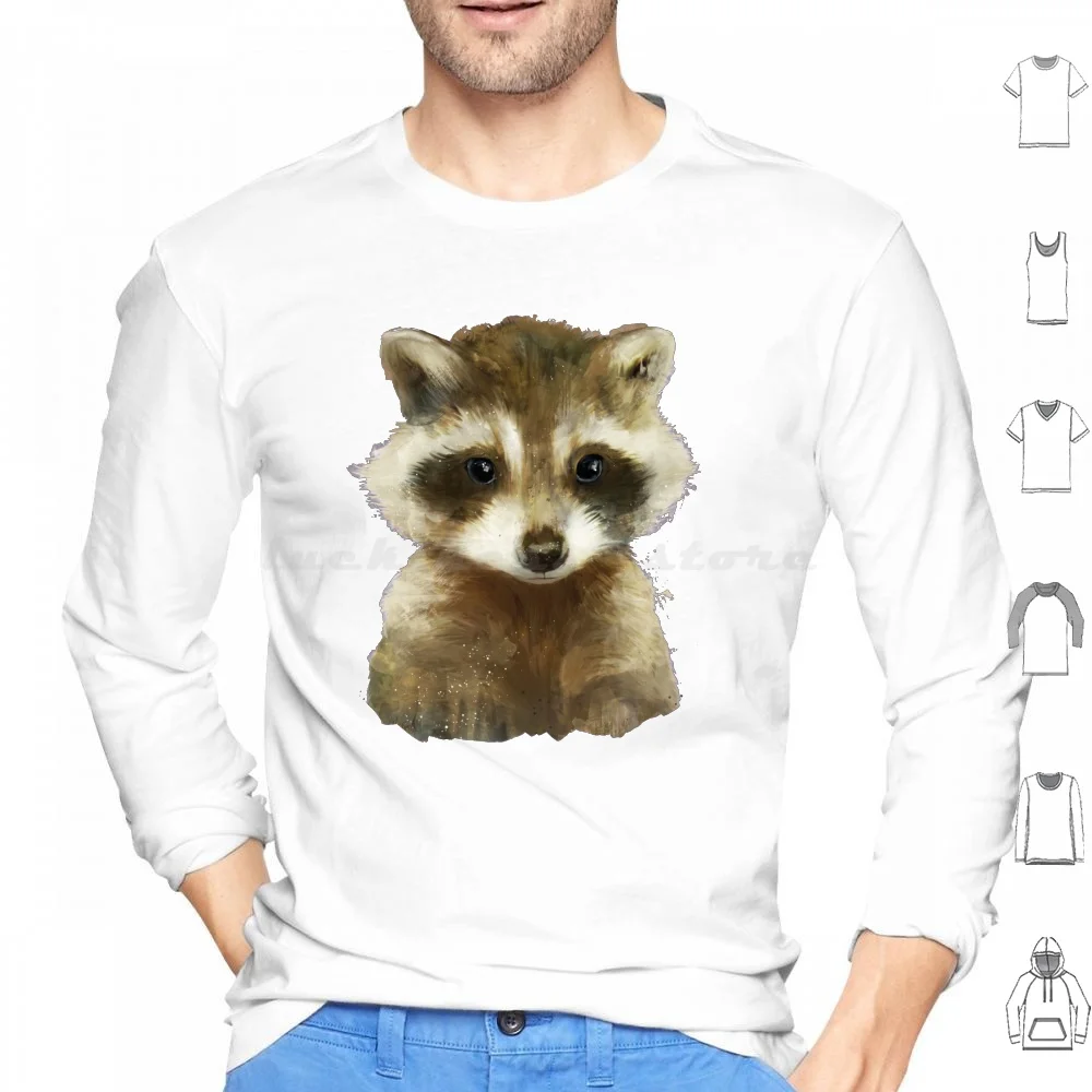 Little Raccoon Hoodie Cotton Long Sleeve Raccoon Little Tiny Animal Creature Woodland Forest Collection Baby Series Nursery