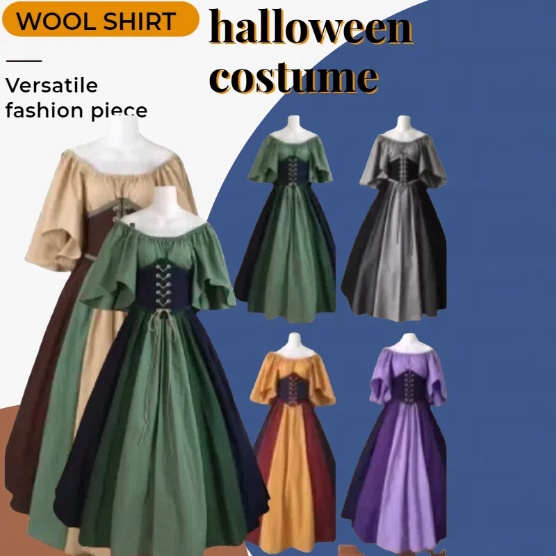 

Medieval Halloween Retro Dress with Flying Sleeves Large Swing Skirt Single Shoulder Skirt Women's Fashion Performance