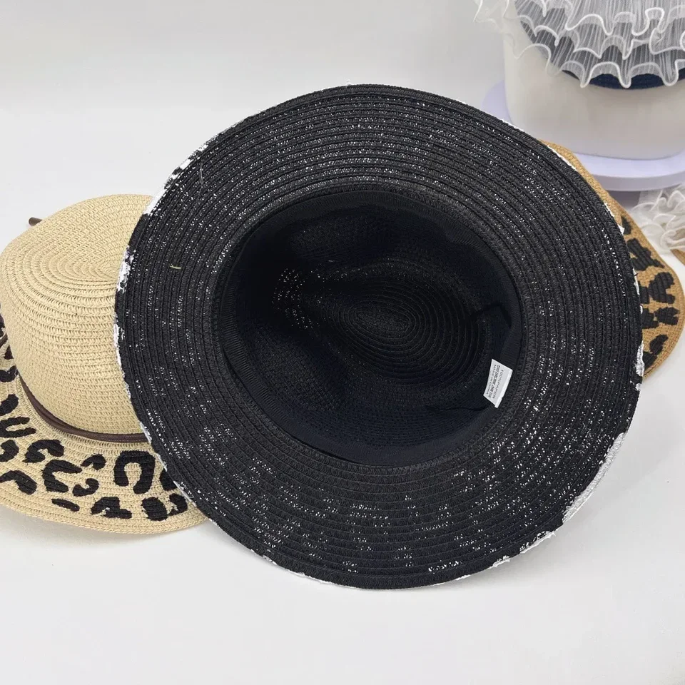 

Stylish Leopard Print Hat - UV Wide Brim Straw Hat for Women, Summer Beach Accessory