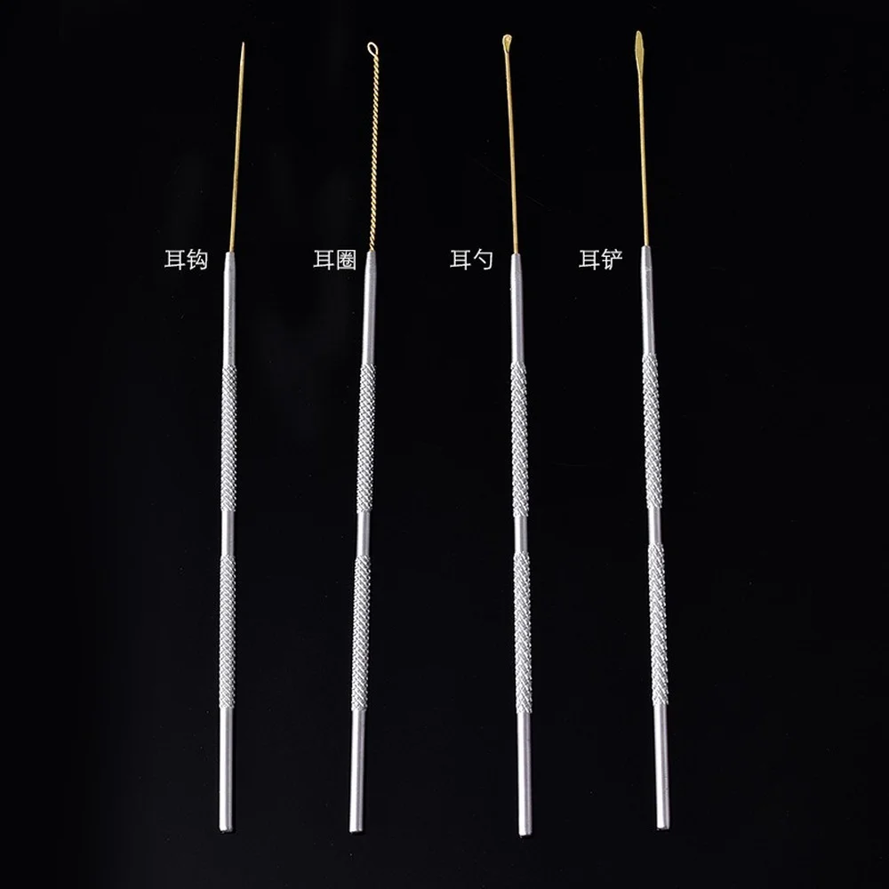 Set of 4pcs Copper Stainless Steel Ear Wax Pick Curette Earwax Removal Picker Earpick Cleaner Tool Kit For Kids Adults Home