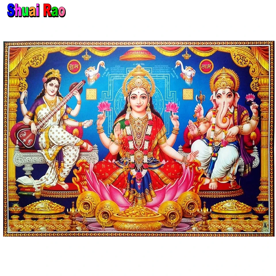 

Laxmi Ganesh Saraswati Diamond Painting Cross Stitch religious hidu god Pictures Mosaic 5D DIY Diamond Embroidery home decor