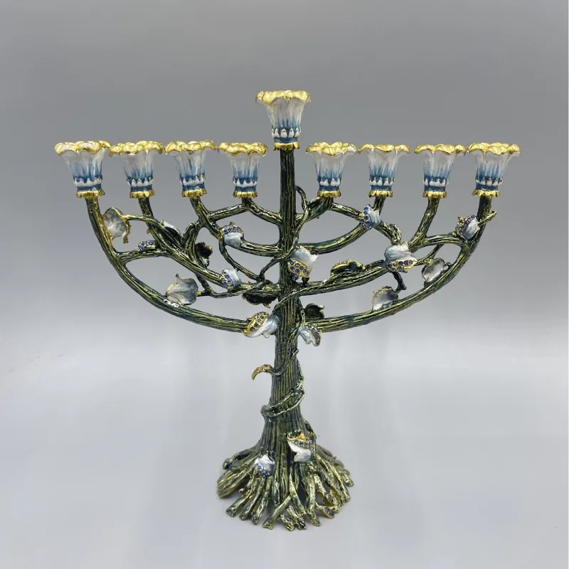 European retro enamel metal candlestick Jewish gold nine-head lamp