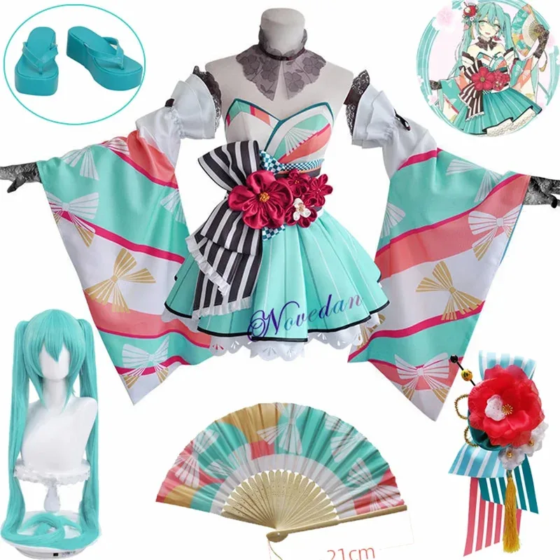 39 Cultura Mundo Miku Vestido tipo kimono Mujer Niña Uniforme Traje Anime Fiesta de Halloween Cosplay Disfraz Wigc;8,k'5;h.