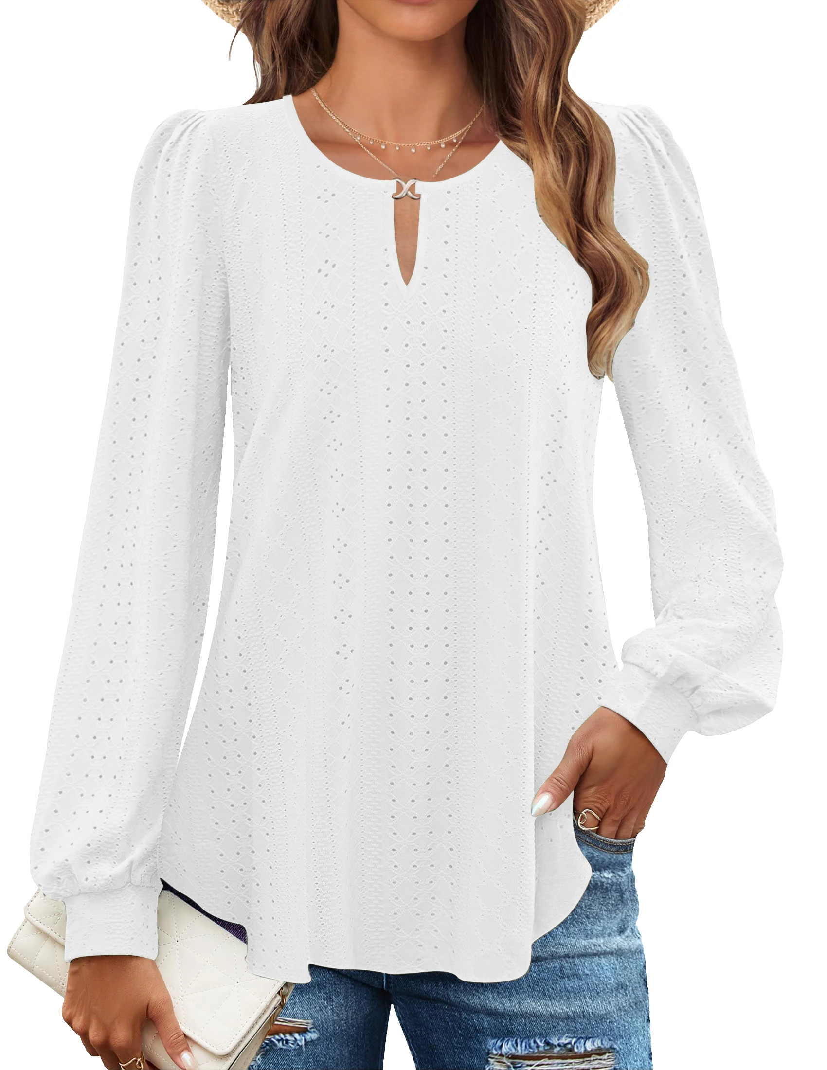 Blus Kasual Wanita Musim Gugur, Longgar, Kancing Logam, Kerah Bulat, Sweater Pullover, Atasan Polos, Longgar, Berenda, Lengan Panjang, Kemeja 2025