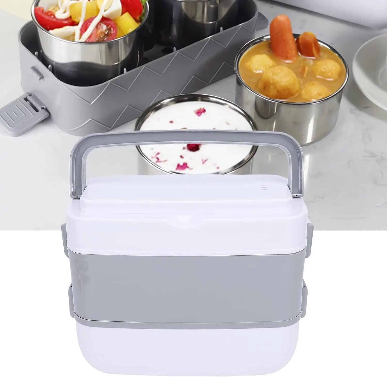 2026 New Upgrade Portable Self Cooking Electric Lunch Box, 2L Mini Rice Cooker, 2 Layers 4 Stainless Steel Steamer Food