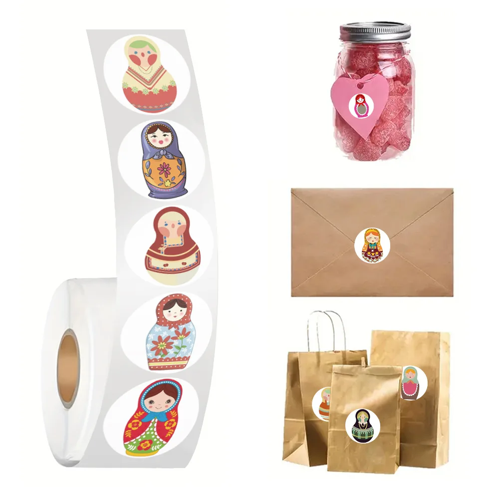 500 Stück/Rolle Niedliche Matroschka-Puppen Aufkleber mit Nationalen Elementen zur Dekoration von Koffern, Scrapbooking, Motorrädern, Laptops und Schreibwaren