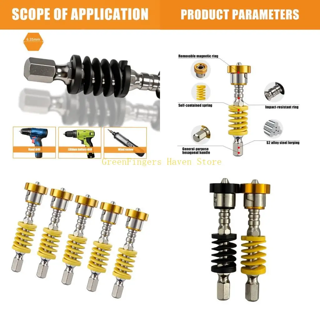 F68D Spring Sleeve Screw Guide Bit, 5 Piece Set for Fastening Work