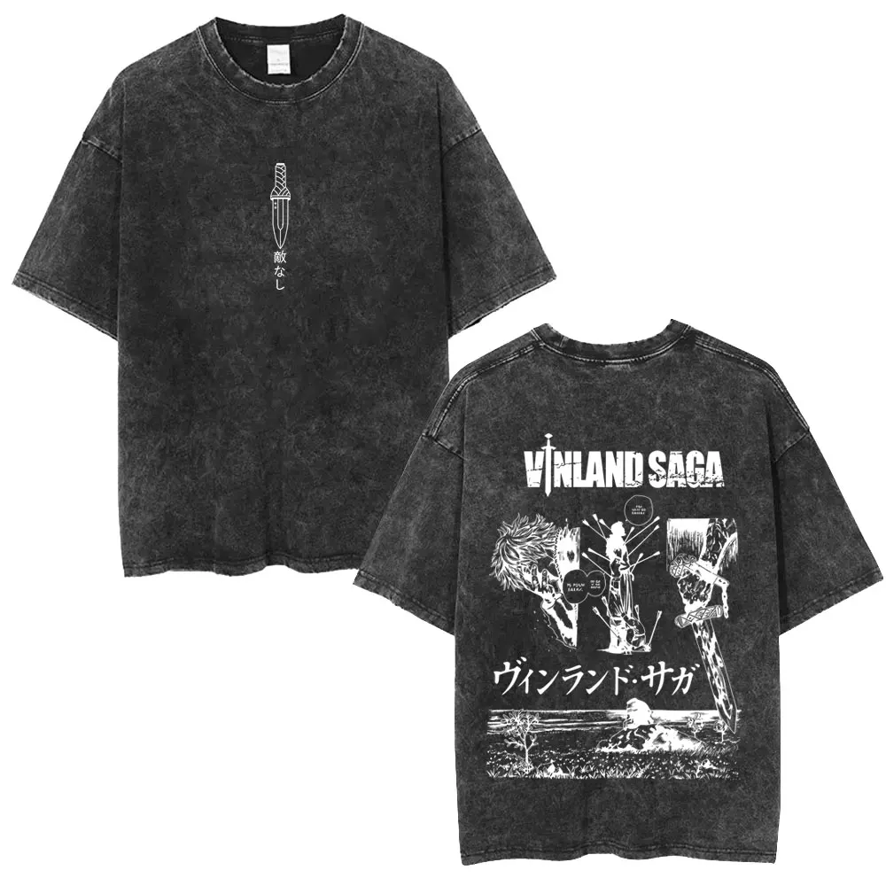 Anime Vinland Saga Thorfinn I Have No Enemies Washed Vintage T Shirt Men's Women Manga Casual Oversized T-shirts Male Streetwear