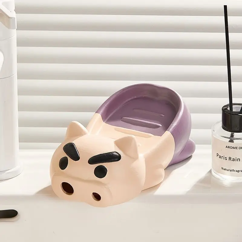 

Kawaii Crayon Shin-chan Soap Box Household Non Perforated Sink Cute Anime Ceramic Soap Box Bathroom Soap Bar Women Gifts Toys