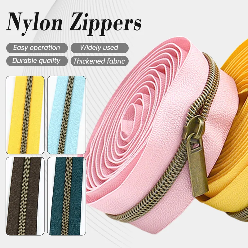 1-10M 5# Bronze Nylon Zippers + Slider Coat Clothes Zip Tape By Meter Bag Shoes Zipper Closure Repair