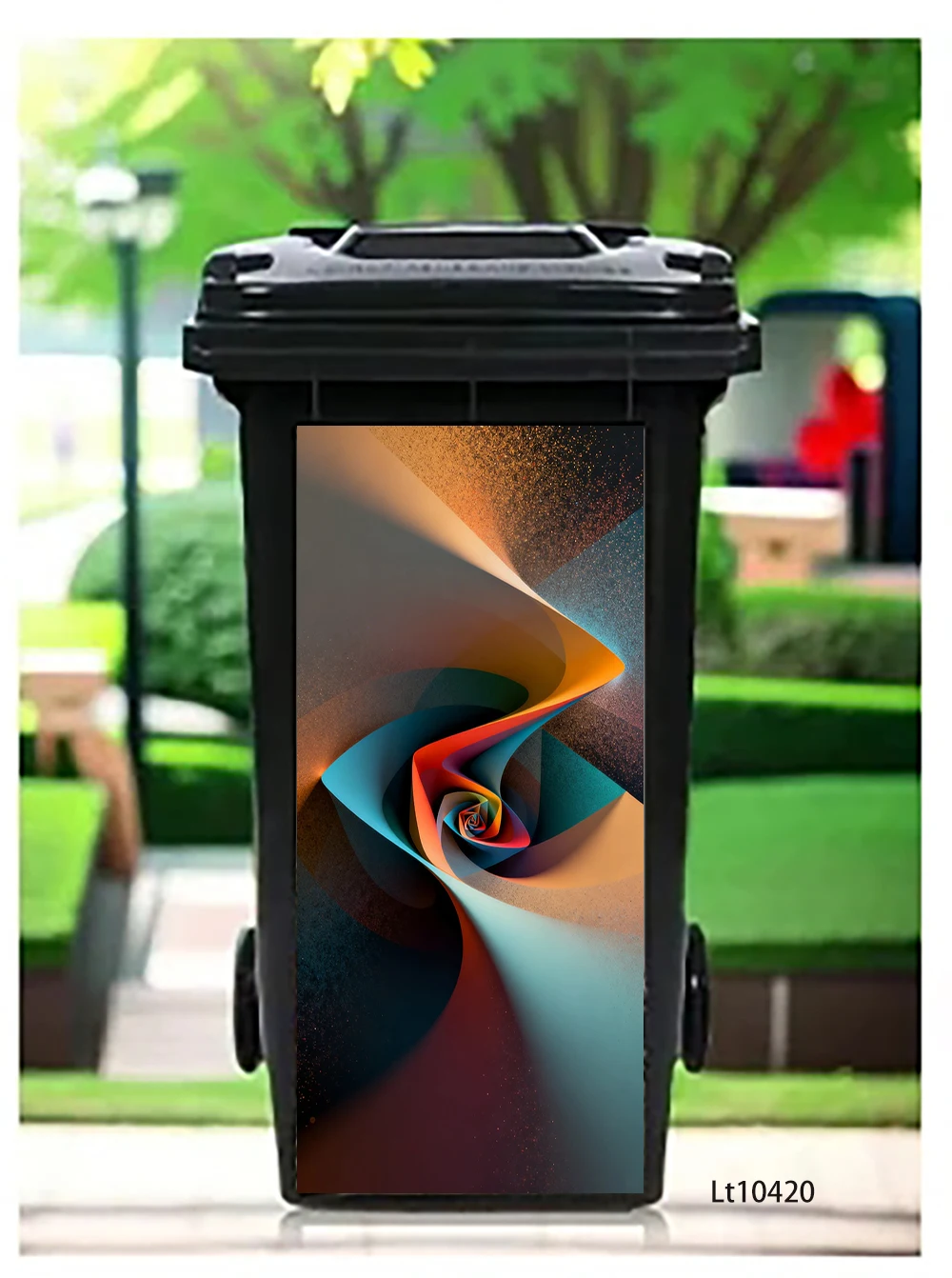 Swirl Fractal Abstract Trash Can Sticker, Psychedelic Spiral Design Waterproof Removable Outdoor Garbage Bin Decor