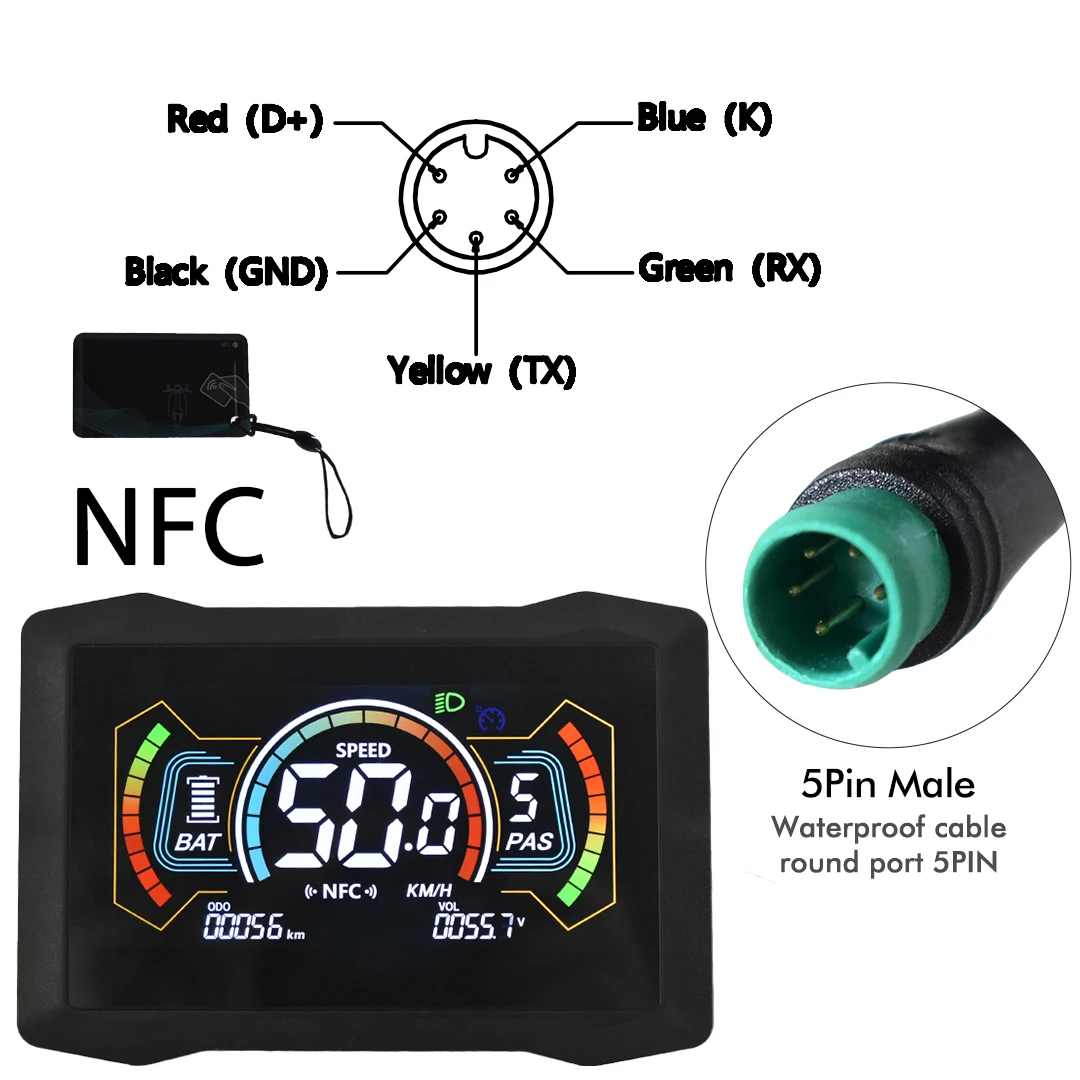 UART2 H7C LCD NFC-display Dashboarddisplay Fietscomputer Kilometerteller Meter Scherm Elektrische fietsmeter voor elektrische scooter