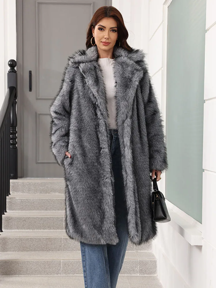 เสื้อโค้ทขนเฟอร์เทียมสำหรับผู้หญิง ZADORIN แฟชั่นฤดูหนาว ปกเสื้อแบบปกเชิ้ต ขนฟูยาว เสื้อผ้าผู้หญิง เสื้อโค้ทขนฟ็อกซ์เทียมหนา เสื้อคลุม