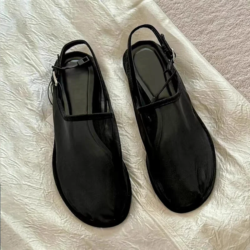 Transparent Gauze Mule Sandal Woman Casual Round Toe Net Slingback Shoes Ladies Brand Design Summer Breathable Mesh Flat Zapatos