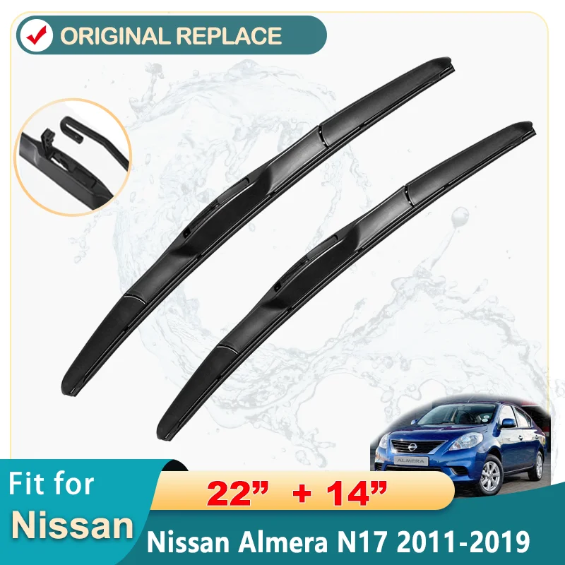 Car Wiper For Nissan  Almera N17  2011-2019 Front Wiper Blades Soft Rubber Windscreen Wipers Auto Windshield U J Hook 