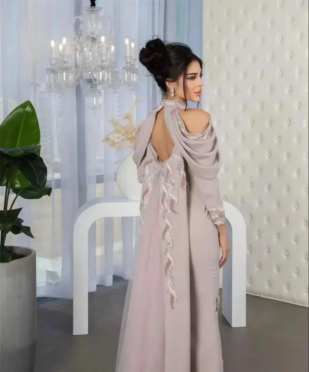 Jiayigong-Robe de cocktail en jersey perlé, tenue mi-longue, col rond, sur mesure, Arabie Saoudite