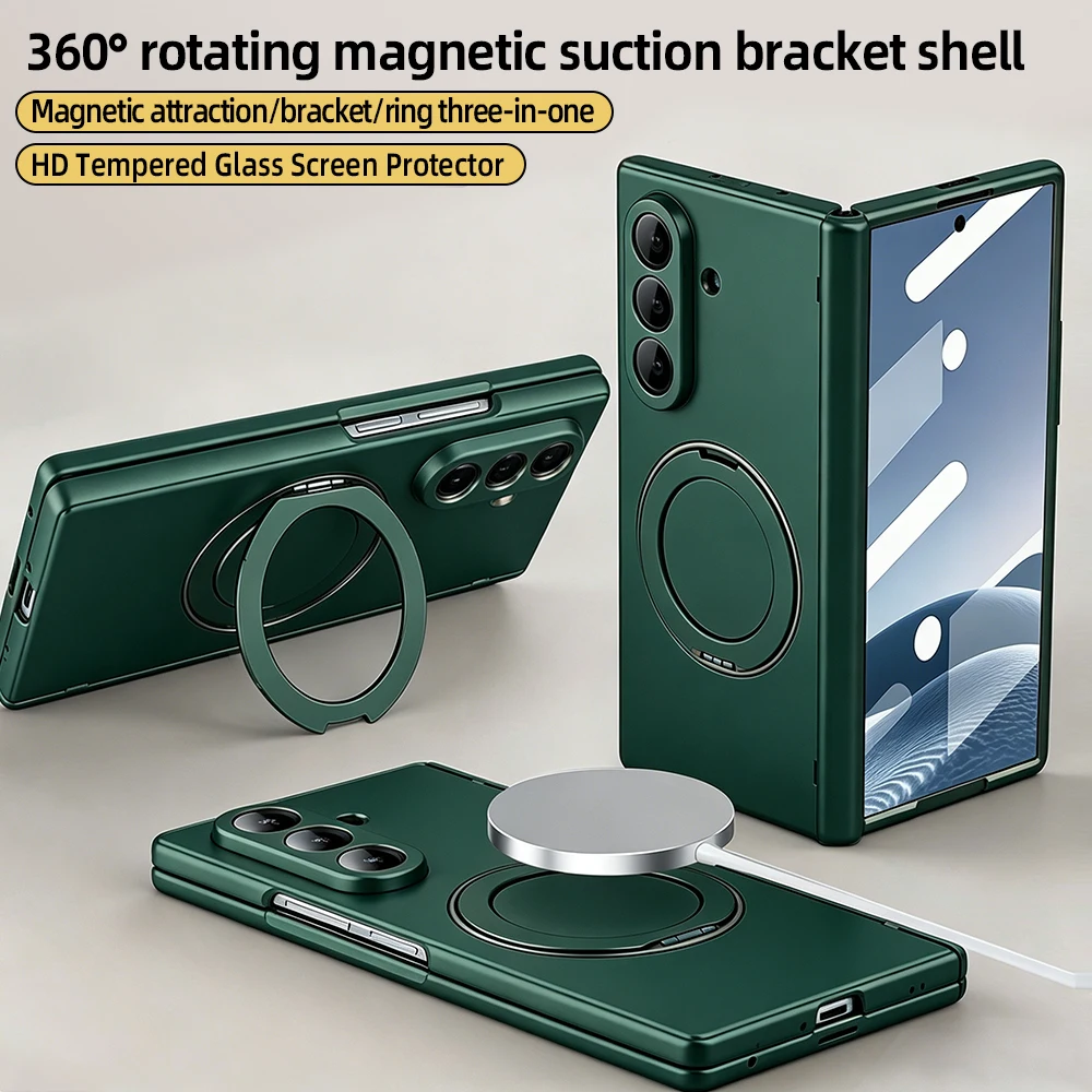 Étui de téléphone magnétique anti-traces de doigts VIETAO à couverture intégrale pour Galaxy Z Fold 8 7/6/5 avec protection à 360° °   Support rotatif, film de protection en verre intégré