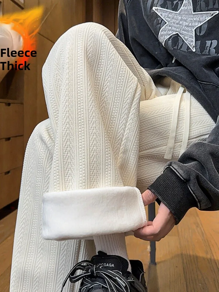 

Мужские трикотажные повседневные брюки Thiened Fce на подкладке бежевого цвета, прямой дизайн, удобные износостойкие брюки Crease Sle