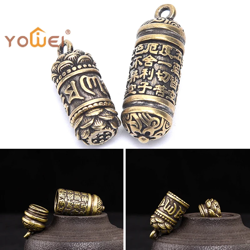 LatestHollow Brass Buddha Sutra Cylinder Pendant Keychain Necklace Jewelry Pill Box