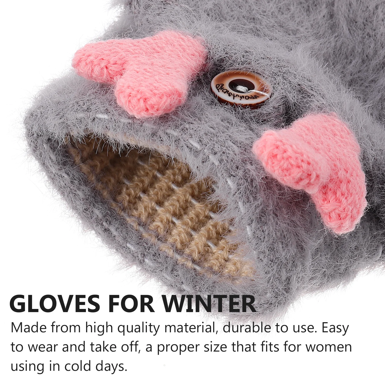 

1Pair Fleece Lined Antler Design Gloves for Girls Fashionable Half Finger Warm Mitten for Cold Weather Christmas Party Use