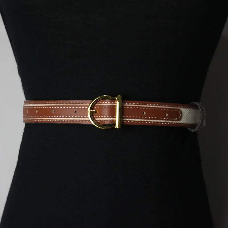 Real Leather Patchwork BrandDesign Gold Buckle Belt Embellished Denim Classic Belts