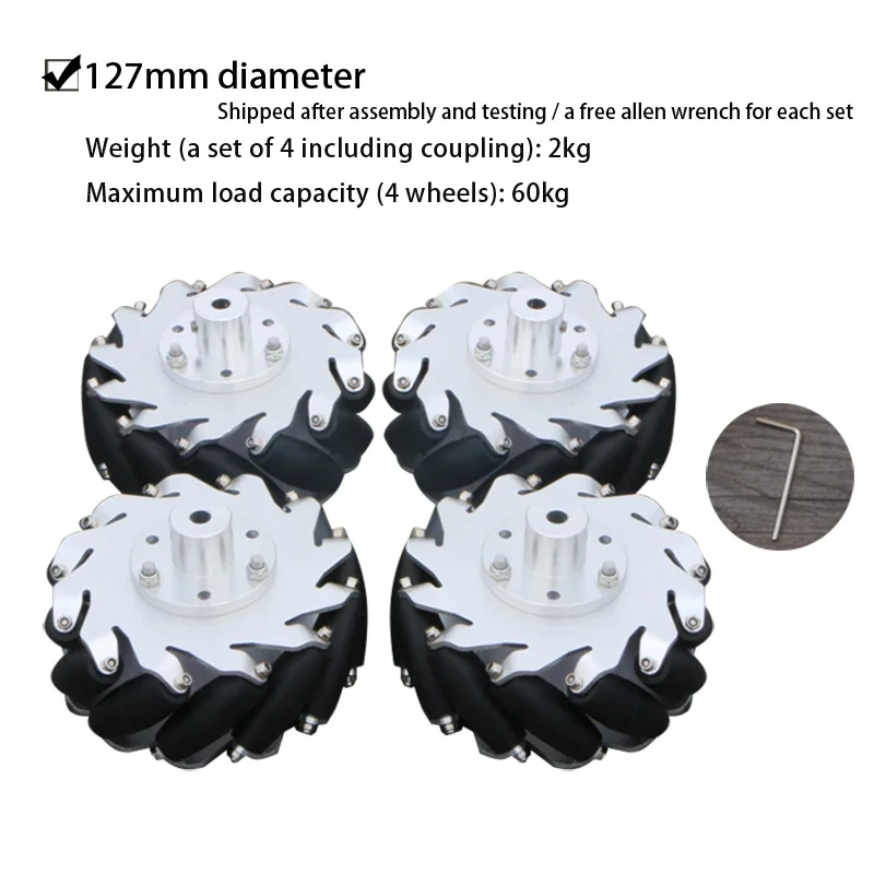 4pcs/set 127mm Mecanum Wheel Aluminum Alloy Metal Omni-directional Wheel for Arduino Raspberry Pi DIY Robotic Car