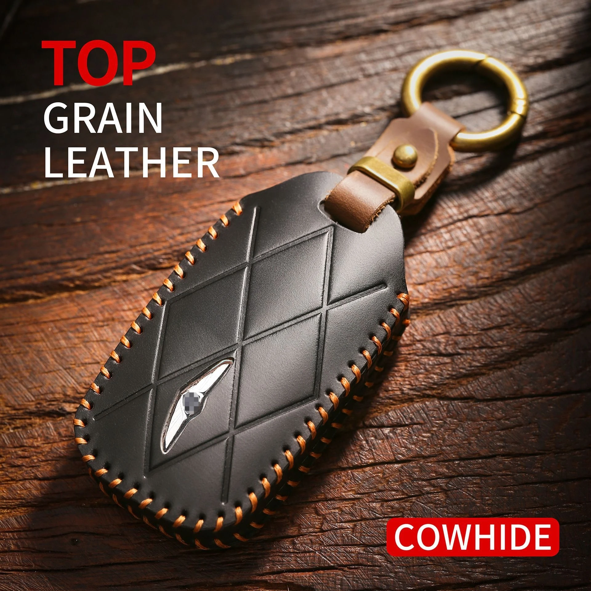 Genuine Leather Key Cover for Genesis GV60 GV70 GV80 GV90, Retro Style Full Protection Case with Metal Ring ，5-8 Buttons - view 2