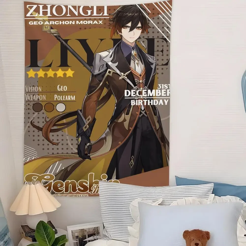 G-Genshin Impact Z-Zhongli Tapestry Microfiber Background Art Decor For Bedroom  Bar  Outdoor Festival Wall Decor