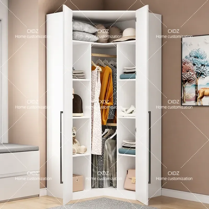 Corner Wardrobe for Bedroom Triangular Cabinet Small Apartment Space Saving Storage Locker Household Furniture