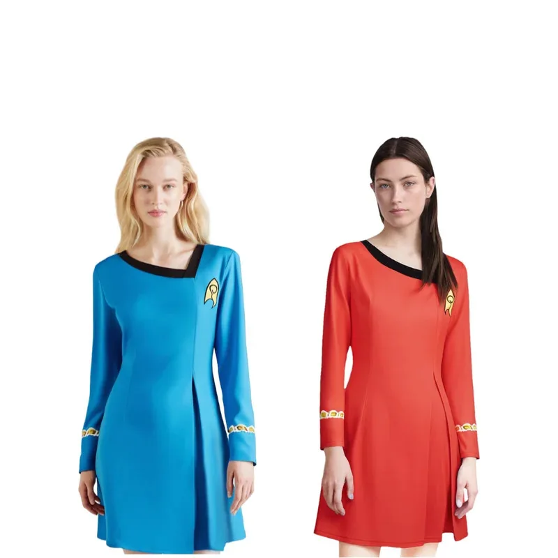 DY20Adult Star Trek فستان تنكري TOS أنثى طاقم الخيال العلمي زي أزرق وأحمر للمؤتمرات والحفلات25 #2