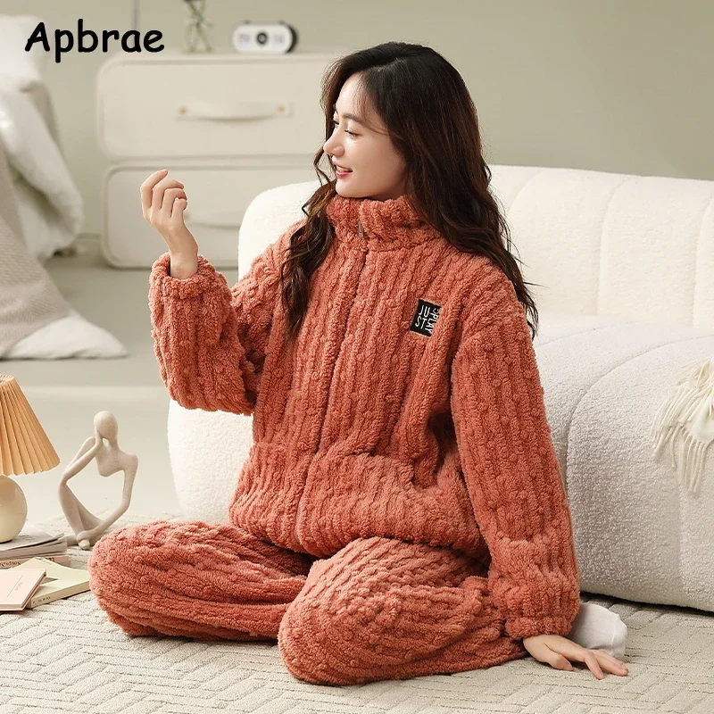 Winter Thick Flannel Pajamas for Women Woman Plus Size M-5XL Solid Soft Sleepwear Warm Velvet Cardigan Homewear Girl Nightwear