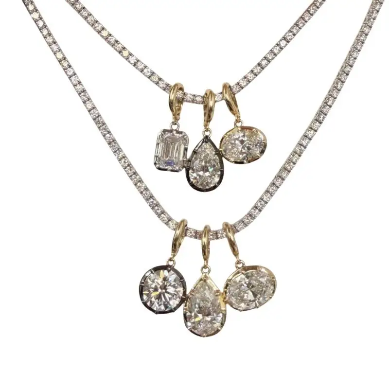 White Zircon Pendant Bead Chain Necklace Gold Color Plated Simple Daily Jewelry Gift Women's Geometric