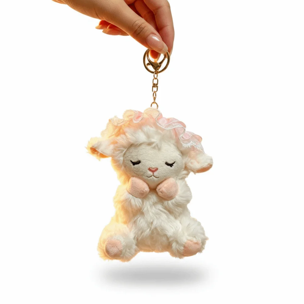 Soft Lamb Keychain Curly Fur Sleeping Expression Sheep Doll Lobster Clasp Polyester Filling Sheep Bag Charm