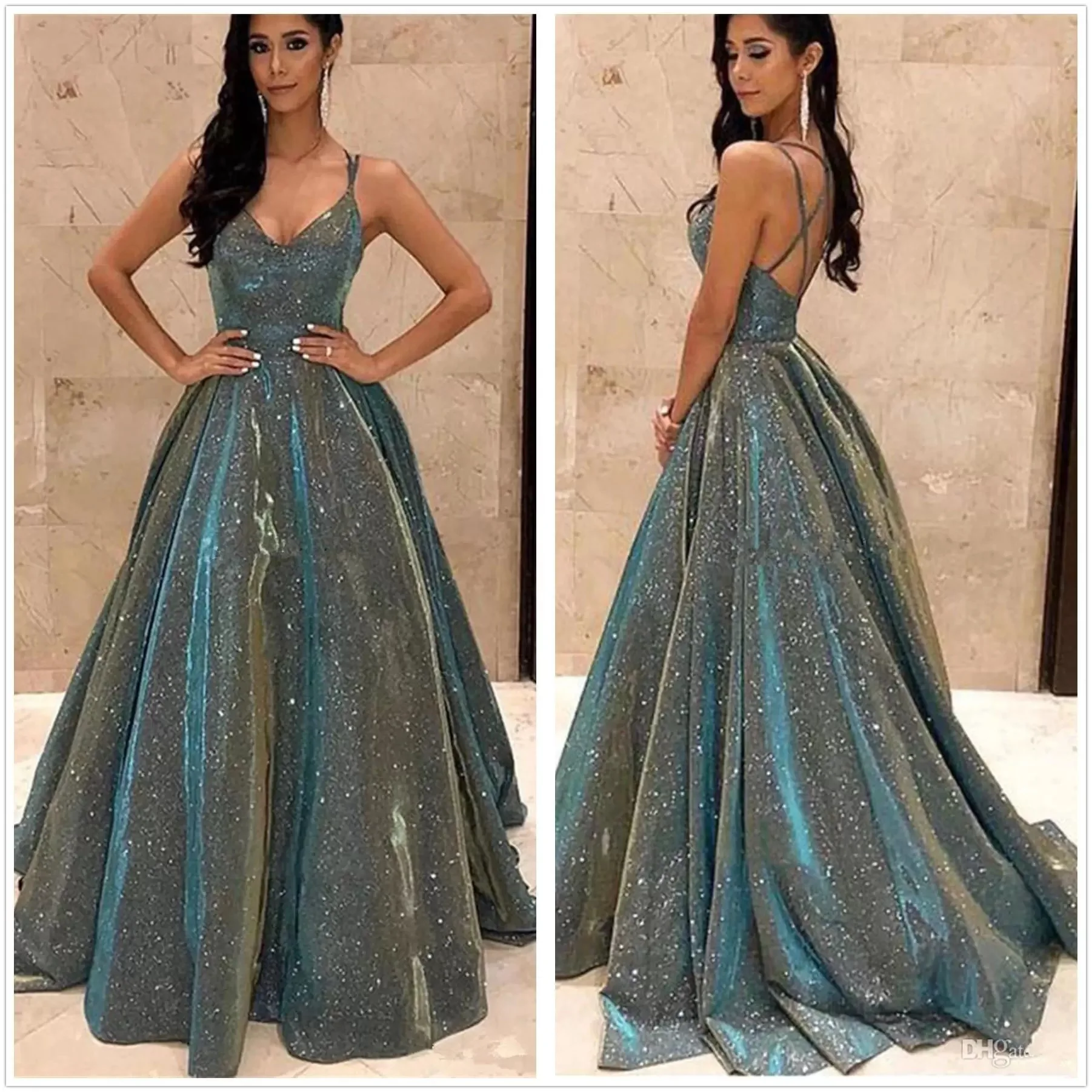 

Women Strap Sleeveless High Waist Sequines Long Maxi Dress Floor Length A Line V Neck Sexy Summer Spring Party Evening