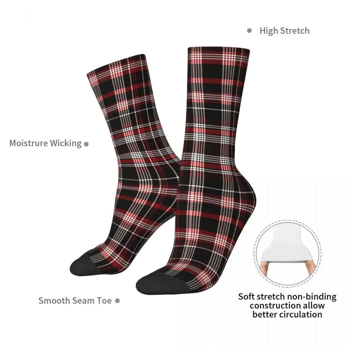 Black & Red Tartan Scottish Plaid Socks Harajuku High Quality Stockings All Season Long Socks Accessories for Man's Woman's