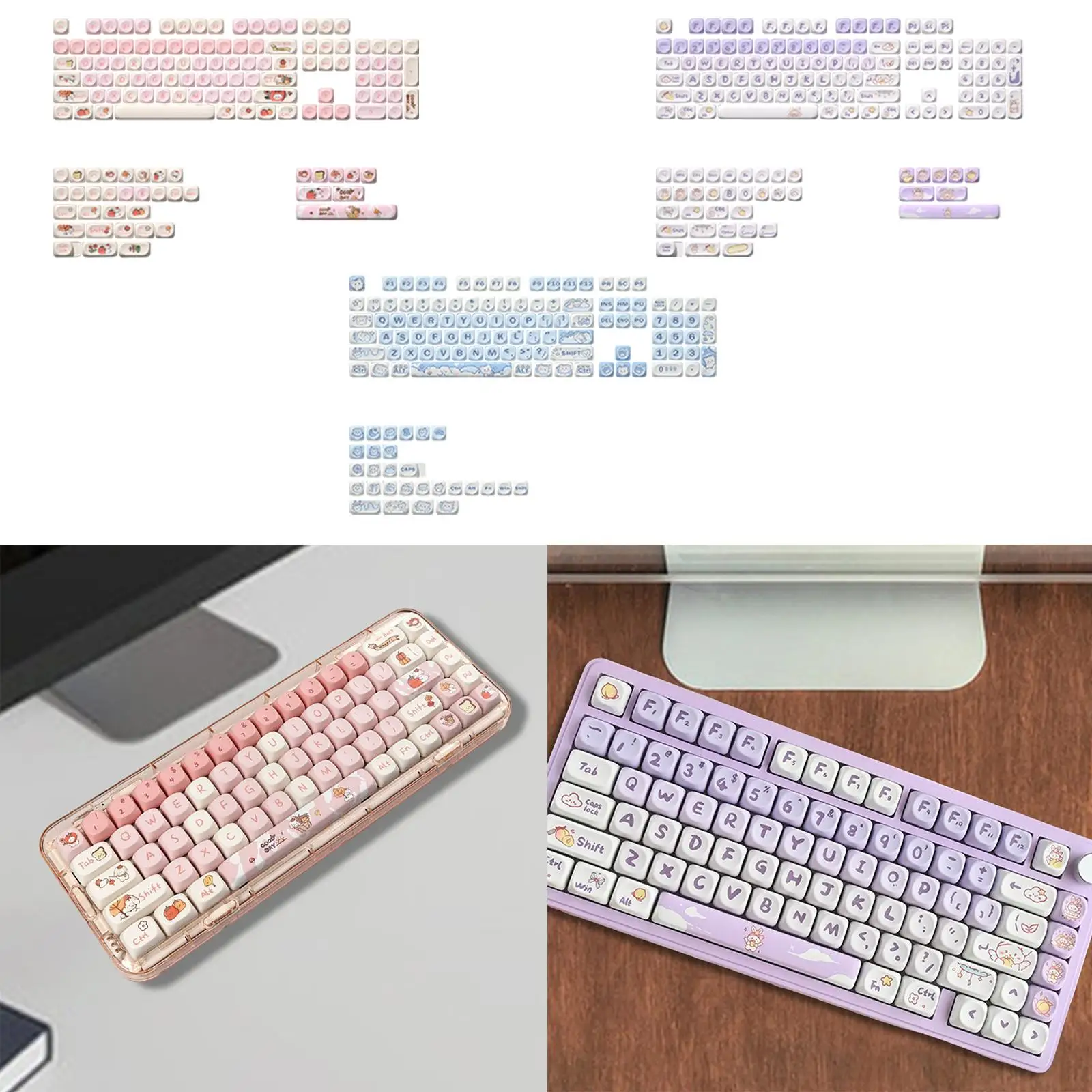 Mechanical Keyboard Keycaps Clear Word Ideal Gift Cute Patterns Print Replacement Easy to Install Moa Height English Keycap Set