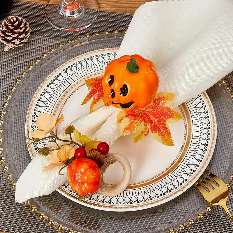 

Halloween Pumpkin Napkin Ring 6Pieces Halloween Pumpkin Maple Napkin Rings Harvest Artificial Table Decorations Fall Wooden Ring