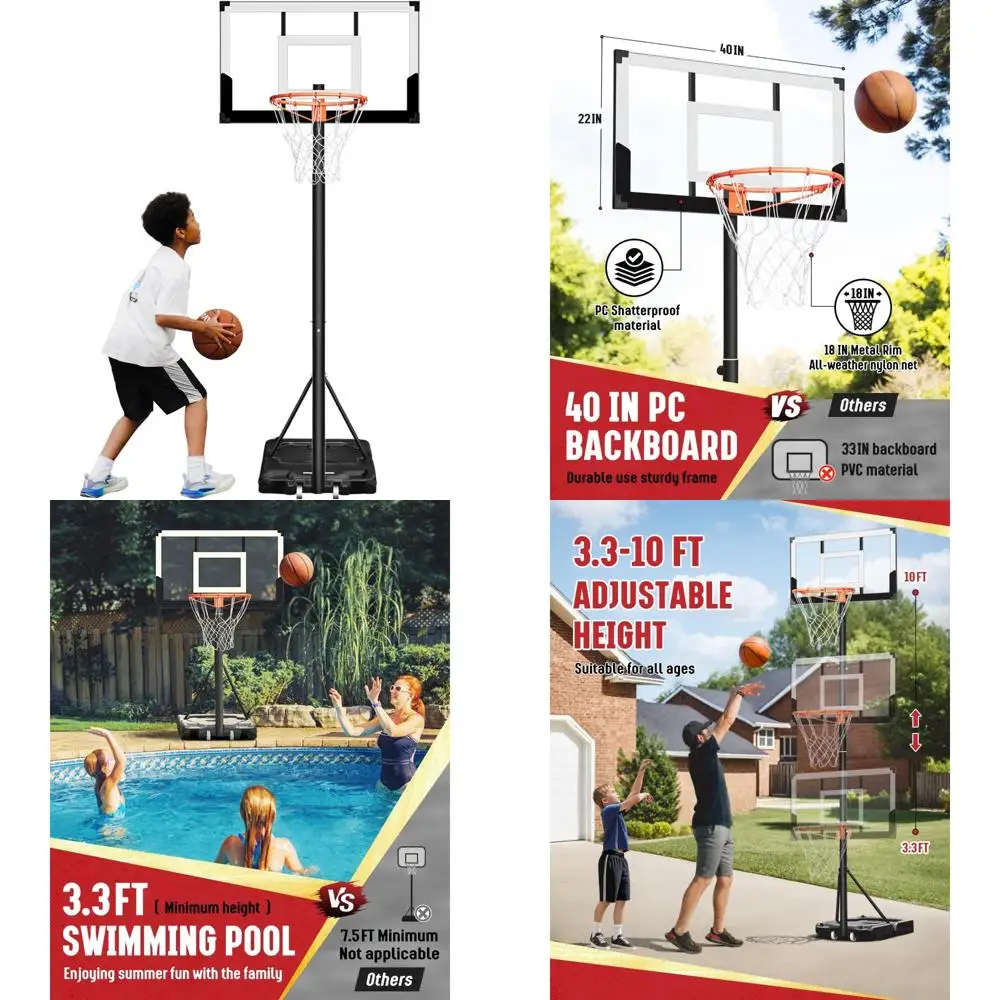 Canestro da basket portatile ad regolazione rapida per adulti e famiglie - Tabellone posteriore da 40/29 pollici, altezza 10/7 piedi, adatto per esterni e interni