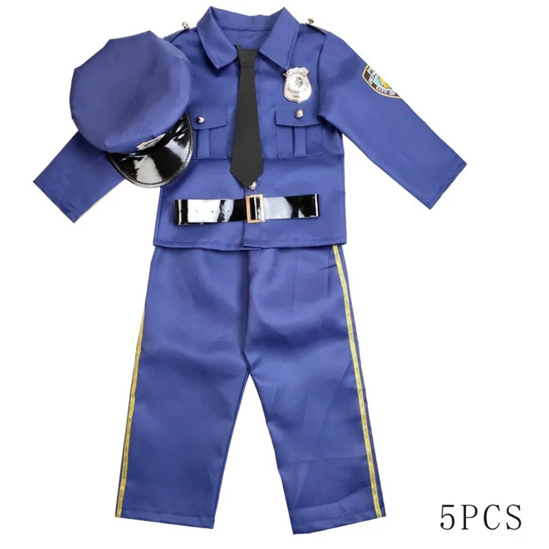 Hot Sale Boys Girls Policer Captain Cosplay Blue Uniform Costume Halloween Kid with Accessories