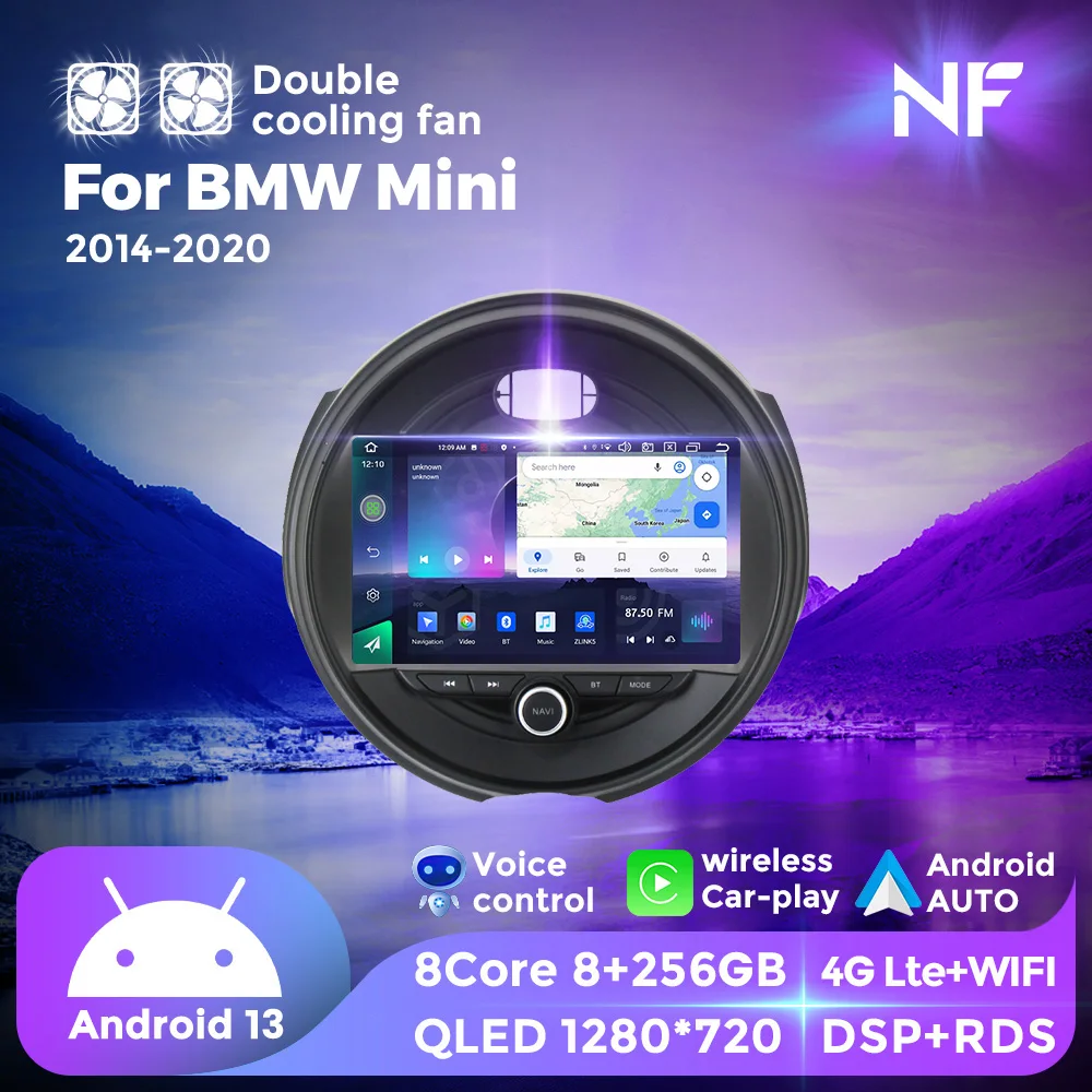 Nf android 13 qled rádio do carro para bmw mini cooper f54 f55 f56 f60 2014-2019 autoradio reprodutor multimídia para carplay sem fio wifi