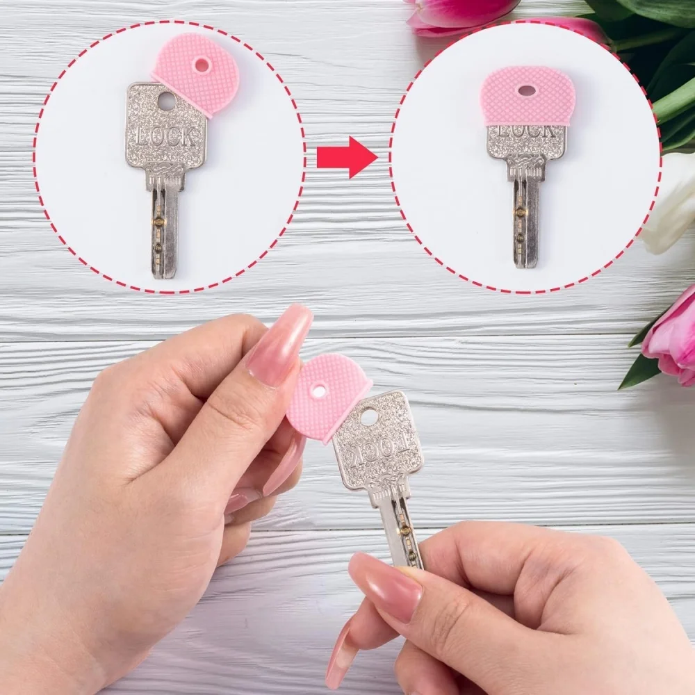 10pcs Silicone Elastic Key Cover Keychain Hollow Soft Key Locks Cover Waterproof Keys Cap Pendant Identification Protect Keyring