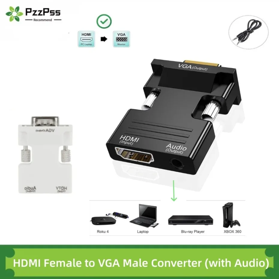 HDMI Female to VGA Male Adapter with Audio Cable, Ideal for Projectors, PCs, HDTVs and Set-Top Boxes
