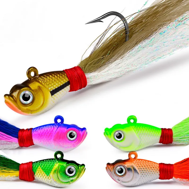 Крючок для головы Bucktail, 3D приманка для глаз, 7 г, 10 г, 14 г, крючок для волос оленя, крючок с перьями, приманка для джиговой бороды, рыбалка