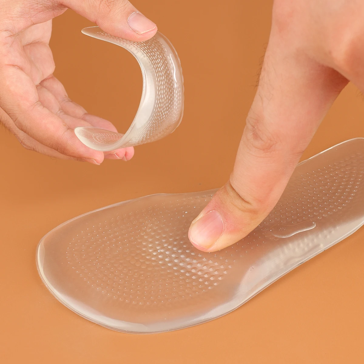 Sport-Schuheinlagen, tragbare Silikon-Orthopädie-Fußsohlen, transparente Fußgewölbestütze, weiche Einlagen für hohe Absätze, Polster. – Detail 4