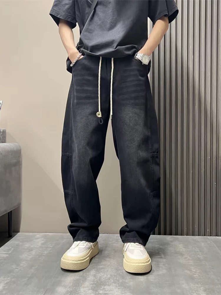 

Мужские повседневные джинсы на флисовой подкладке, утепленные, с эффектом потертости, прямого кроя, свободные, широкие, из денима, осенне-зимние