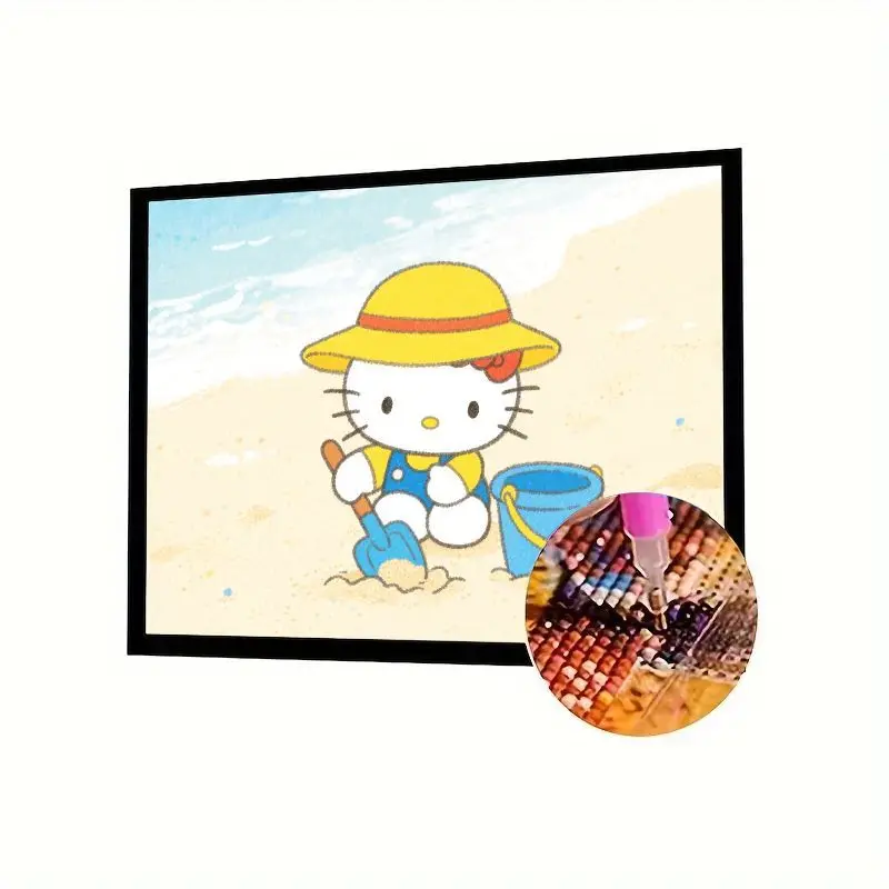 

1PC Hello Kitty Summer Beach Fun 5D Diamond Painting Kit - Cute Cartoon Character Digging Sand DIY Full Drill Round Diamond Art