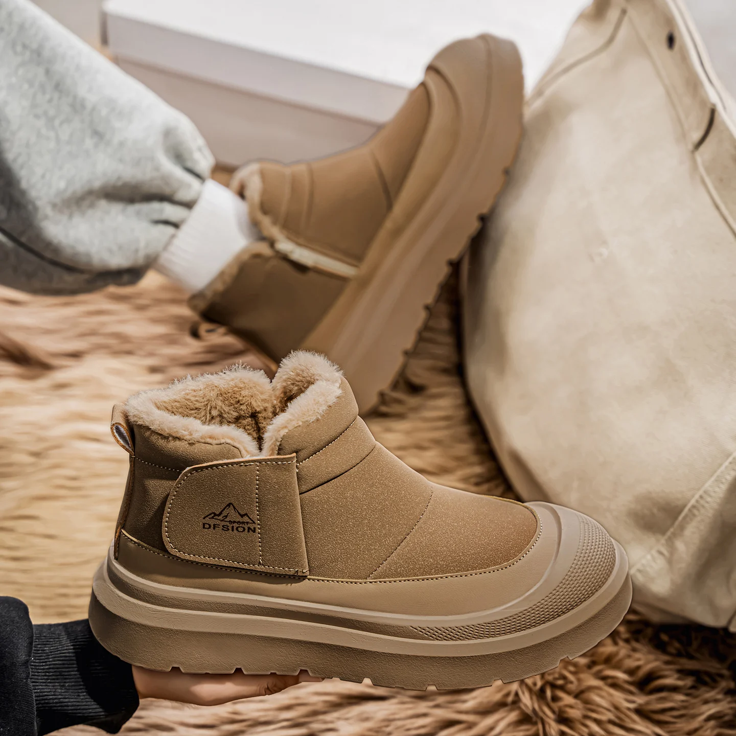 

Fleece Warm Snow Boots Men's Boots Winter Outdoor Cotton Boots Flat Mid-top Professional Brand Design High-quality Boots