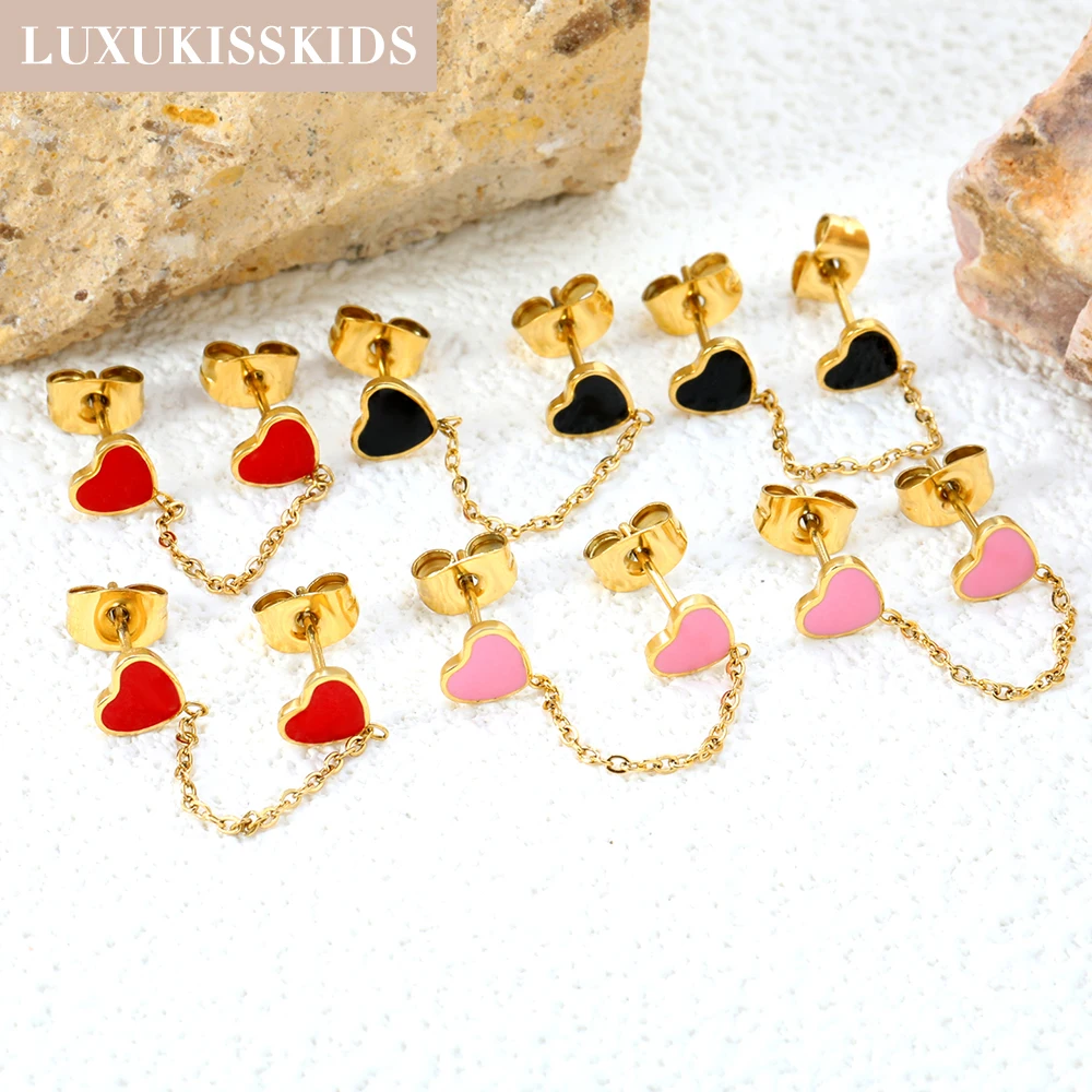 LUXUKISSKIDS Sweet Love Hanging Earrings Surgical Steel Double Heart Pendients Drops Elegant Girls/Ladies Anniversary Party Gift