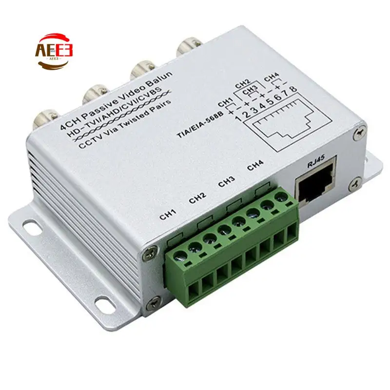 AEE3-4CH Passive Video Balun For TVI CVI AHD Cameras CCTV Via Twisted Pairs UTP Video Balun 4CH Transceiver BNC To UTP RJ45